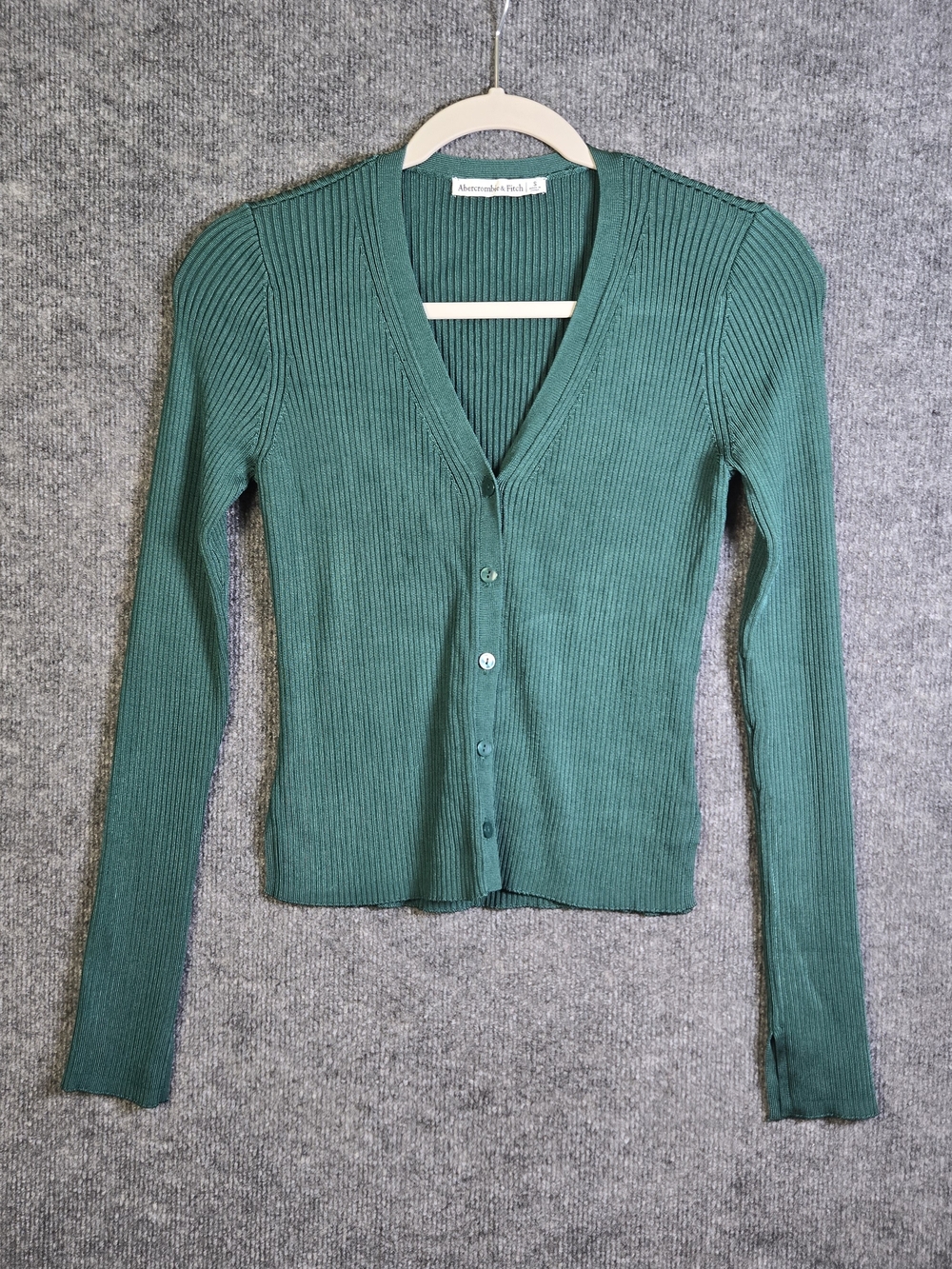 Abercrombie Fitch Cardigan Womens S Forest Green Cropped Rib V Neck Preppy New